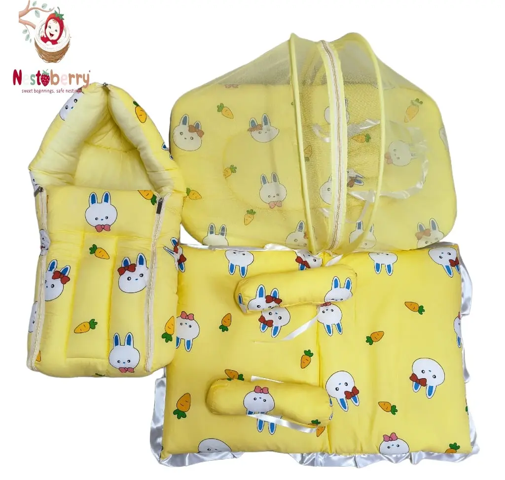 Nestoberry Complete Baby Comfort Combo – Net Bed, Gadi Set & Baby Carrier